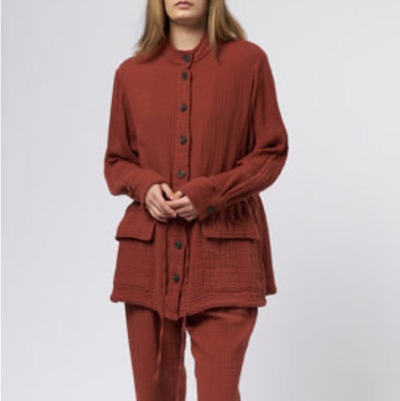 Raquel Allegra Terracotta Utility Jacket Cotton Gauze Size M - Picture 6 of 11